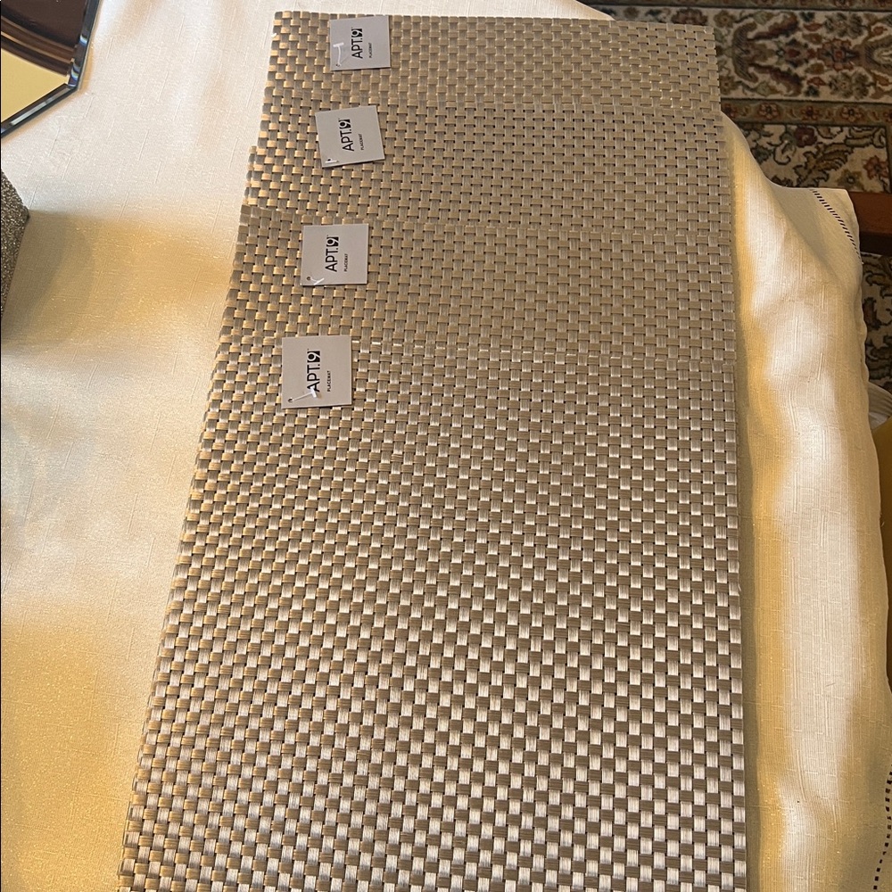 NWT Apt. 9 Brushed-gold Woven Table Mats. 4 with tags, 2 without but never used.